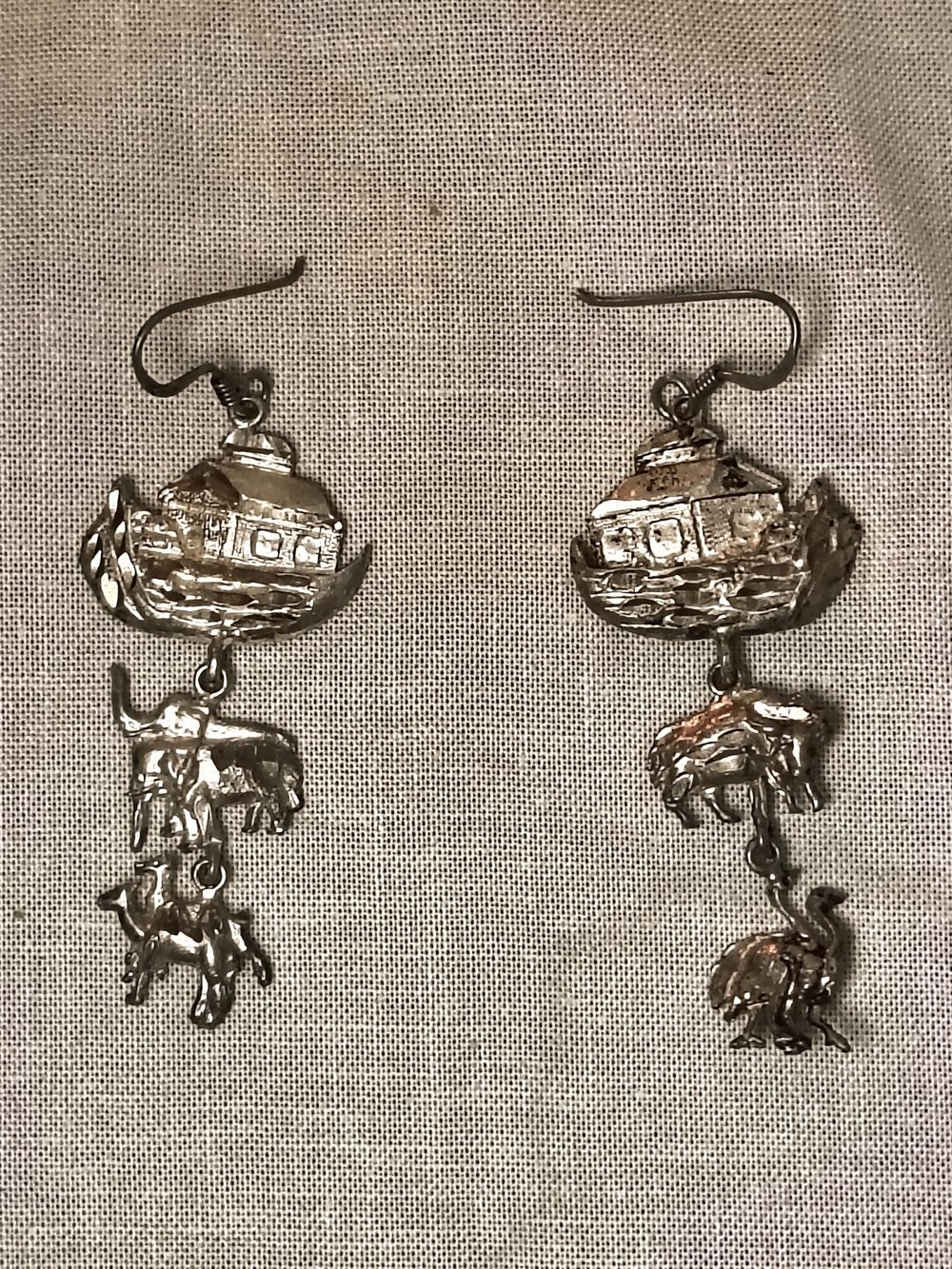Vintage Sterling Silver Noah’s Ark Elephant Animal Dangle Earrings 925 Figural